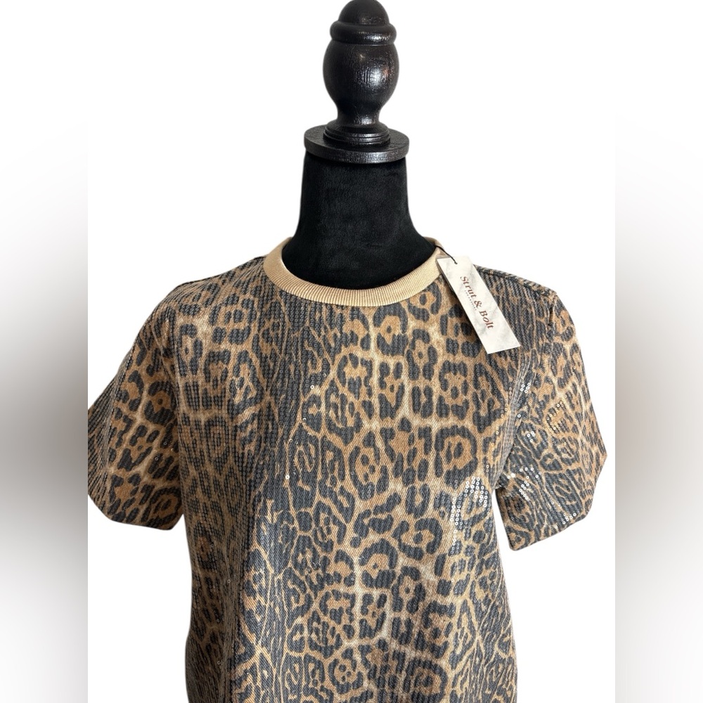 Strut and Bolt Sequin Taupe Leopard Mini Dress Size Small NWT - Picture 7 of 12